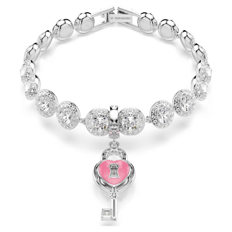 Idyllia charmMixed cuts, Heart with key, White, Rhodium plated